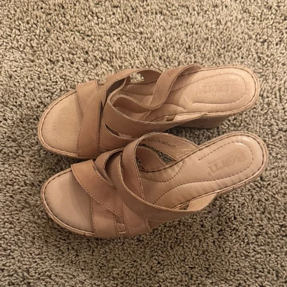 Born Tan Leather Wedge Sandals - Picture 2 of 7
